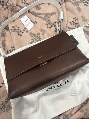 Coach Brown Leather Shoulder Bag with White Strap